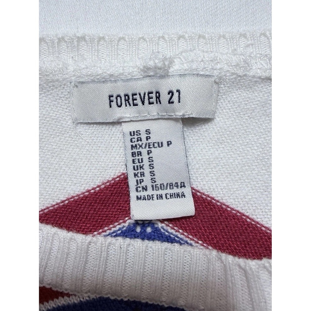 Forever 21 Rainbow Chevron Sweater Small White Colorful Knit Boho - Picture 3 of 10